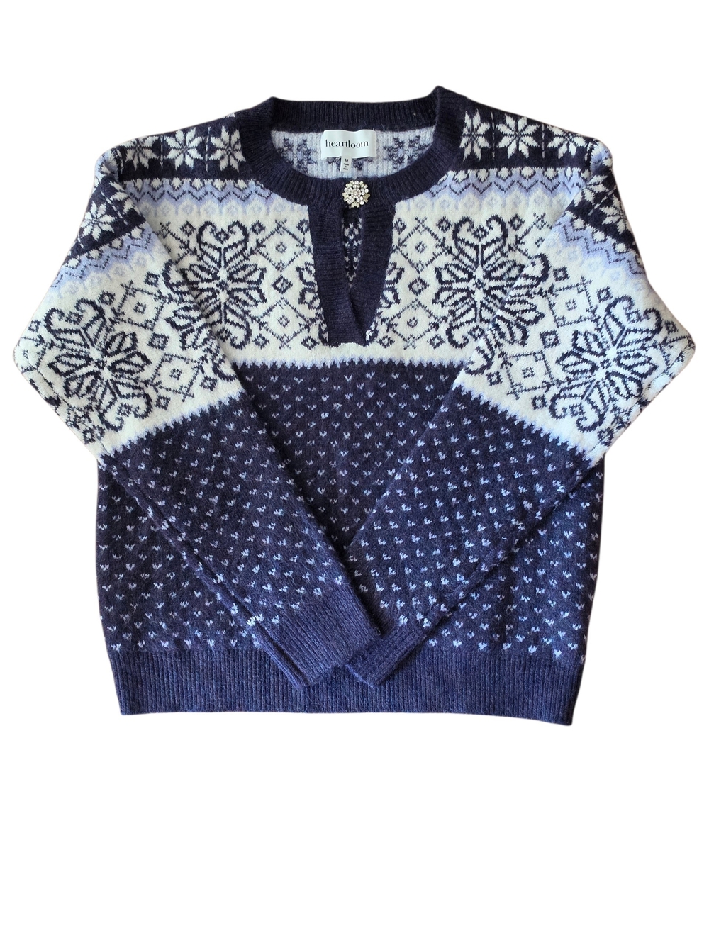 HEARTLOOM Sweater Key Hole Collar Rhinestone Button Medium NWOT